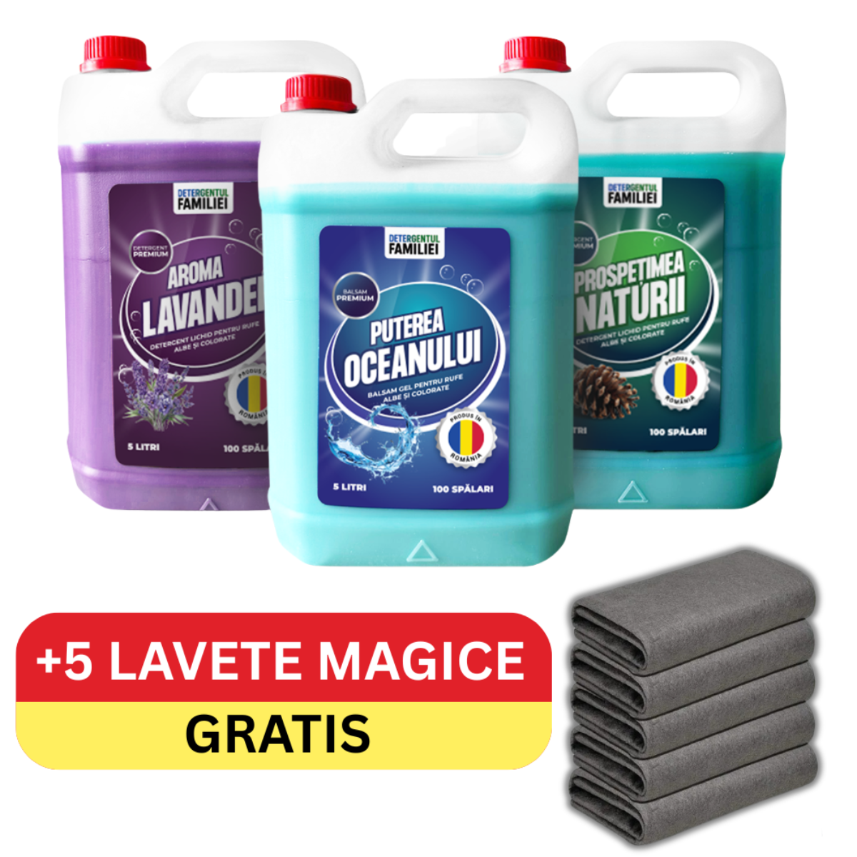 Pachet Complet 10L Detergent + 5L Balsam + 5 Lavete Magice GRATIS